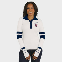 New England Patriots WEAR by Erin Andrews Women's Ribbed Henley Polo Sweater - White discount