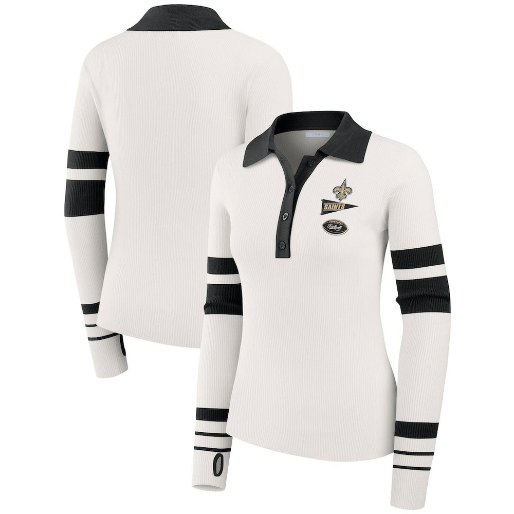 New Orleans Saints WEAR by Erin Andrews Women's Ribbed Henley Polo Sweater - White sale