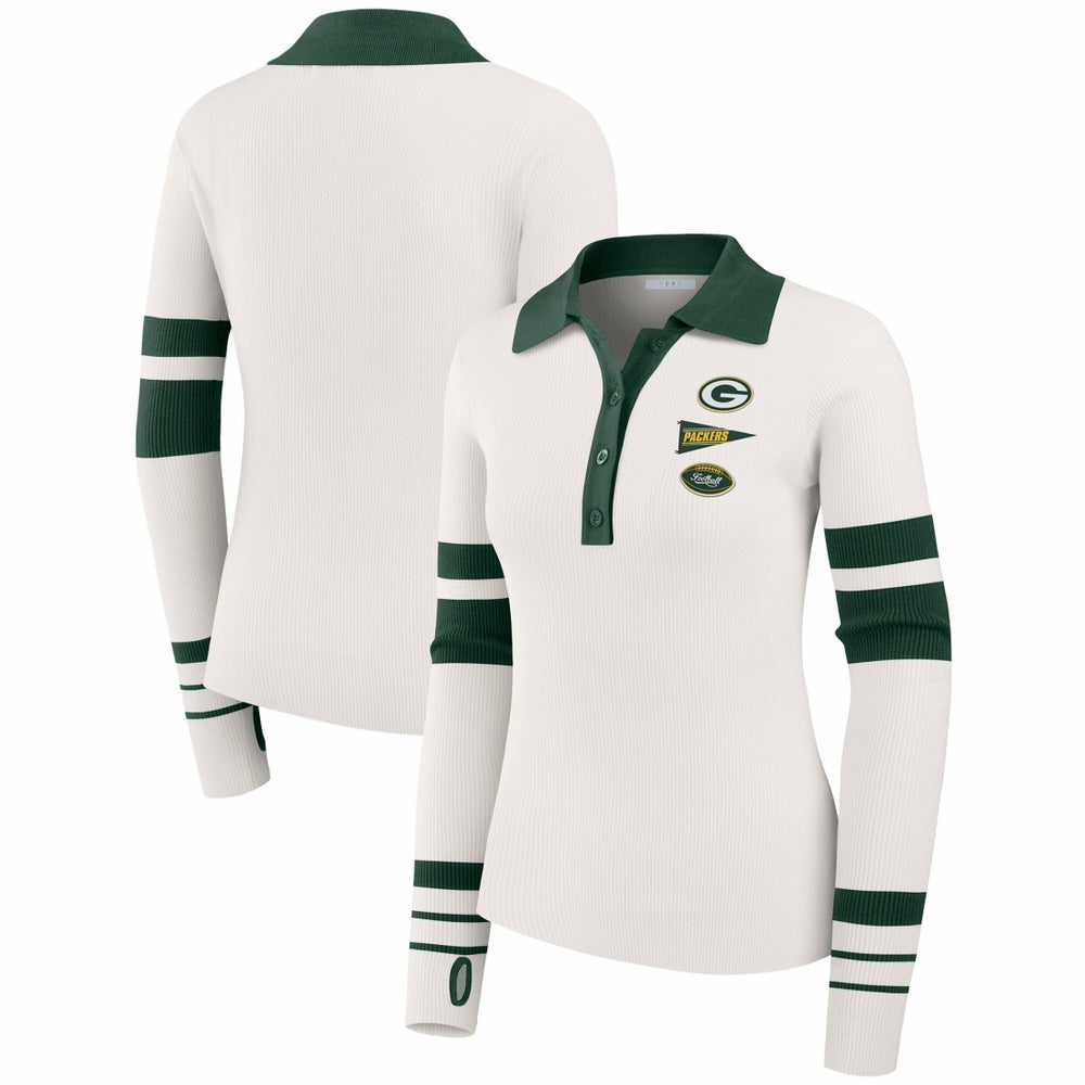 Green Bay Packers WEAR by Erin Andrews Women's Ribbed Henley Polo Sweater - White online