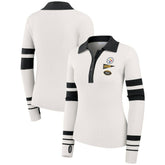 Pittsburgh Steelers WEAR by Erin Andrews Women's Ribbed Henley Polo Sweater - White for sale