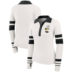 Pittsburgh Steelers WEAR by Erin Andrews Women's Ribbed Henley Polo Sweater - White for sale