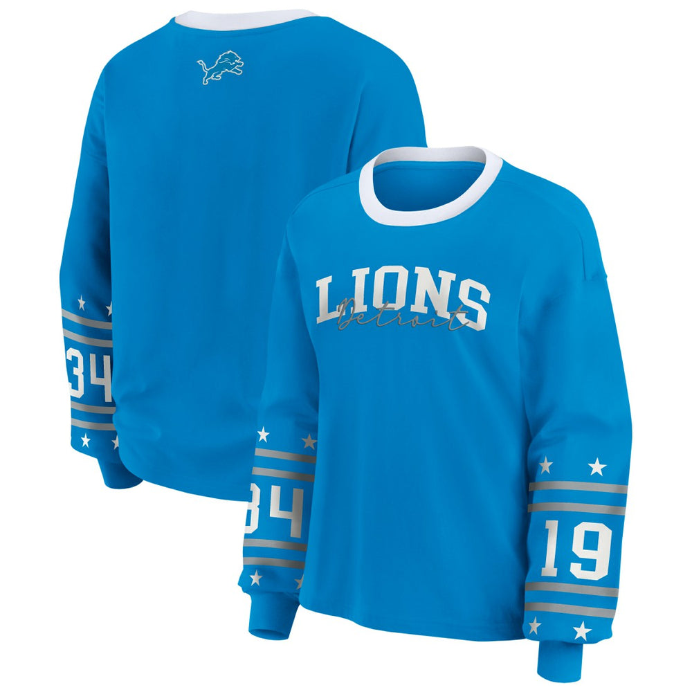 Detroit Lions WEAR by Erin Andrews Women's Plus Size Sport Long-Sleeve T-Shirt - Blue sale