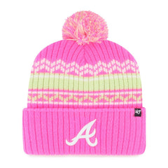 Atlanta Braves Youth Polar Vortex Cuffed Knit Hat with Pom - Pink | 47 brand