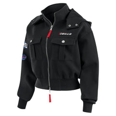 Buffalo Bills WEAR by Erin Andrews Women's Tri-Blend Patch Pocket Cropped Full-Zip Bomber Hoodie Jacket - Black discount
