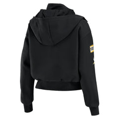 Minnesota Vikings WEAR by Erin Andrews Women's Tri-Blend Patch Pocket Cropped Full-Zip Bomber Hoodie Jacket - Black for sale