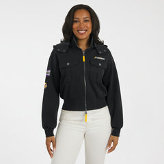 Minnesota Vikings WEAR by Erin Andrews Women's Tri-Blend Patch Pocket Cropped Full-Zip Bomber Hoodie Jacket - Black for sale