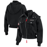 Kansas City Chiefs WEAR by Erin Andrews Women's Tri-Blend Patch Pocket Cropped Full-Zip Bomber Hoodie Jacket - Black online
