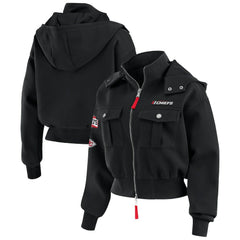 Kansas City Chiefs WEAR by Erin Andrews Women's Tri-Blend Patch Pocket Cropped Full-Zip Bomber Hoodie Jacket - Black online