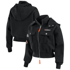 Cincinnati Bengals WEAR by Erin Andrews Women's Tri-Blend Patch Pocket Cropped Full-Zip Bomber Hoodie Jacket - Black for sale