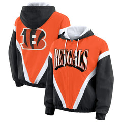 Cincinnati Bengals WEAR by Erin Andrews Women's Retro Crinkle Full-Zip Hoodie Windbreaker - Orange/Black online