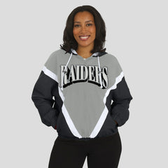 Las Vegas Raiders WEAR by Erin Andrews Women's Retro Crinkle Full-Zip Hoodie Windbreaker - Black/Silver on sale