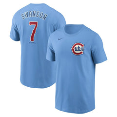 Dansby Swanson Chicago Cubs Fuse Name & Number T-Shirt - Light Blue | Nike