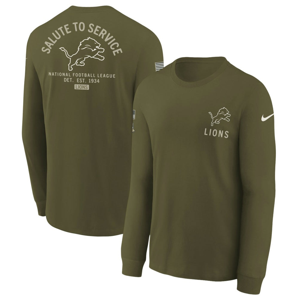 Detroit Lions Youth 2025 Salute to Service Sideline Long Sleeve T-Shirt - Olive | Nike cheap
