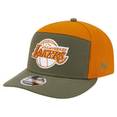 Los Angeles Lakers Two-Tone Color Pack Split Panel 9FIFTY Adjustable Hat - Olive/Burnt Orange | New Era shop