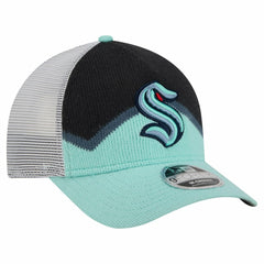 Seattle Kraken New Era Hockey Sock 9FORTY A-Frame M-Crown Adjustable Trucker Hat Light Blue/Deep Sea Blue