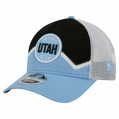 Utah Mammoth New Era Hockey Sock 9FORTY A-Frame M-Crown Adjustable Trucker Hat Light Blue/Black