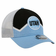 Utah Mammoth New Era Hockey Sock 9FORTY A-Frame M-Crown Adjustable Trucker Hat Light Blue/Black