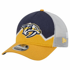 Nashville Predators New Era Hockey Sock 9FORTY A-Frame M-Crown Adjustable Trucker Hat Gold/Navy
