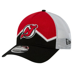 New Jersey Devils New Era Hockey Sock 9FORTY A-Frame M-Crown Adjustable Trucker Hat Black/Red