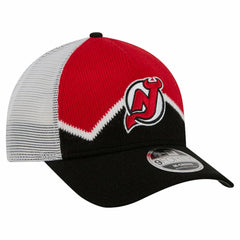 New Jersey Devils New Era Hockey Sock 9FORTY A-Frame M-Crown Adjustable Trucker Hat Black/Red