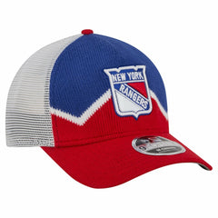 New York Rangers New Era Hockey Sock 9FORTY A-Frame M-Crown Adjustable Trucker Hat Red/Blue