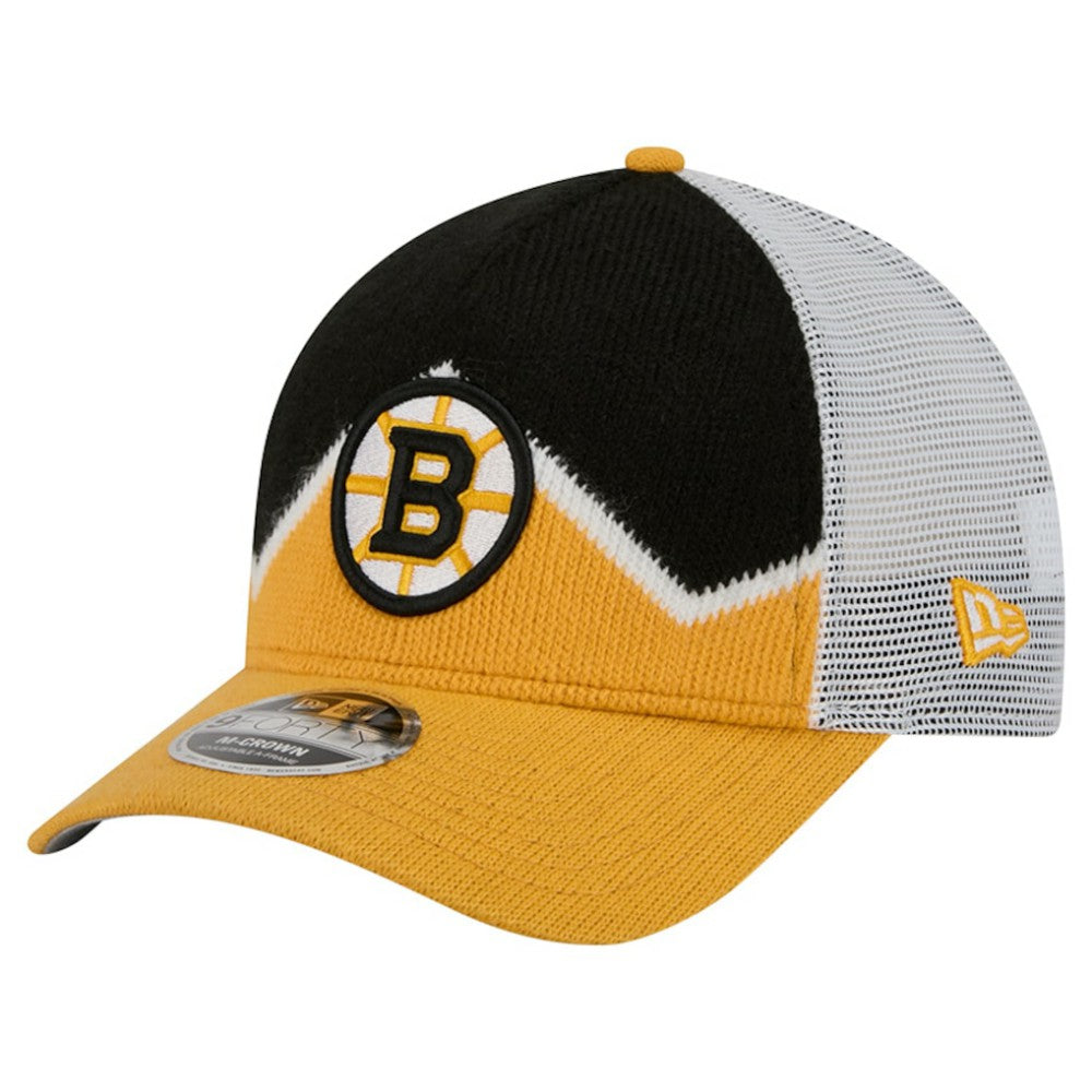 Boston Bruins New Era Hockey Sock 9FORTY A-Frame M-Crown Adjustable Trucker Hat Gold/Black