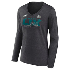 Philadelphia Eagles Women's Super Bowl LIX Quick Pass Long Sleeve V-Neck T-Shirt - Heather Charcoal discount