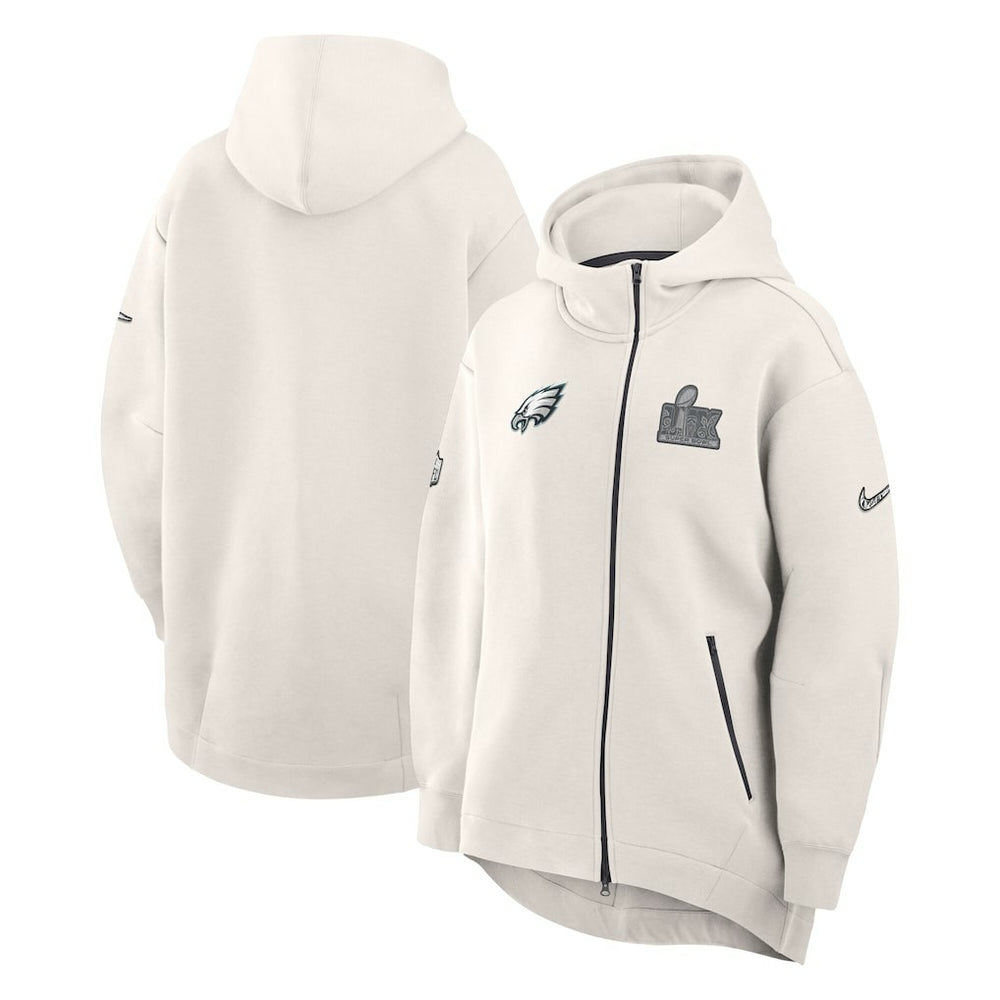 Philadelphia Eagles Women's Super Bowl LIX Opening Night Tech Fleece Full-Zip Hoodie - Cream | Nike discount