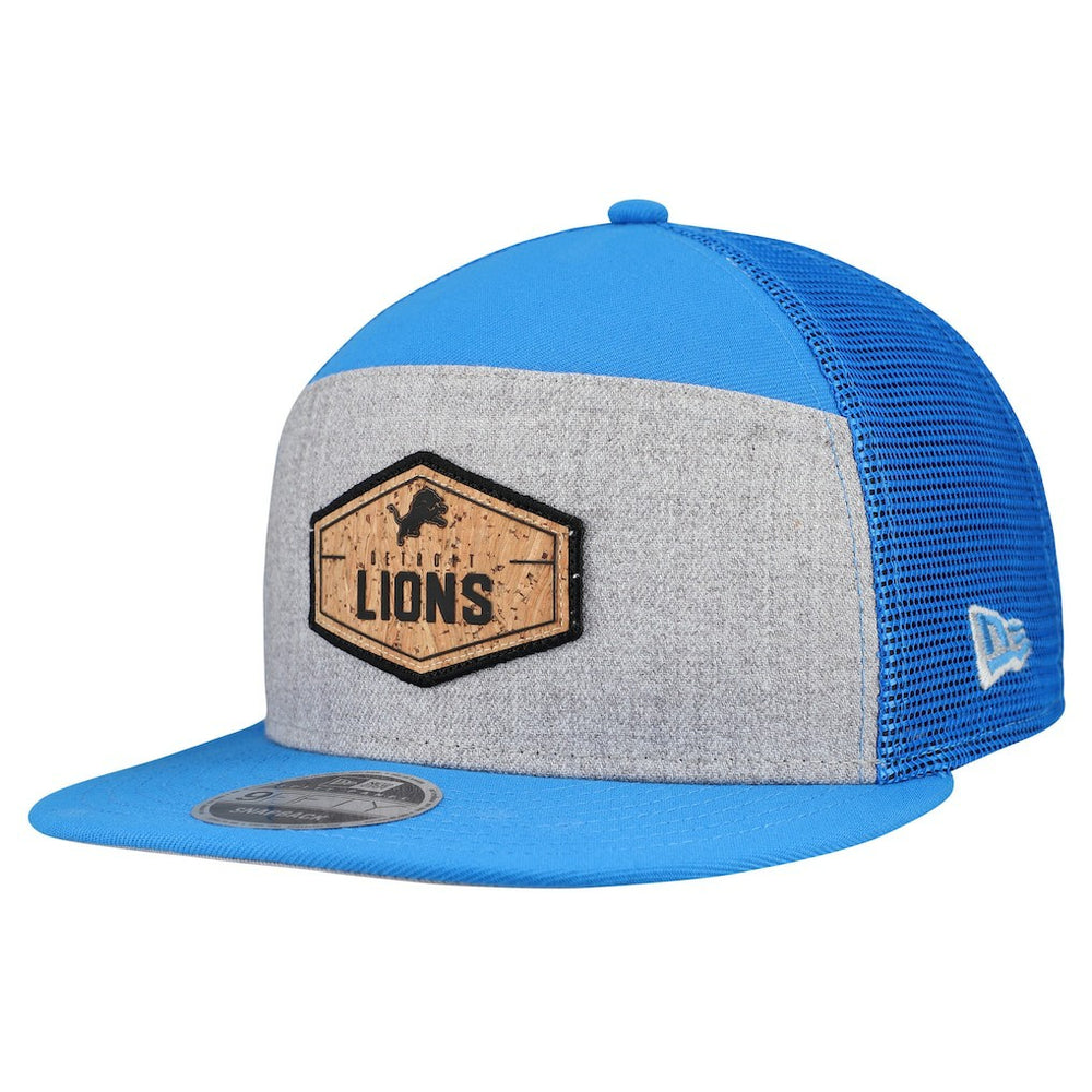 Detroit Lions New Era Cork Split Panel 9FIFTY Trucker Snapback Hat - Gray/Blue for sale