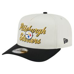 Pittsburgh Steelers New Era Chainstitch A-Frame 9FIFTY Adjustable Hat - Cream/Black on sale