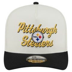 Pittsburgh Steelers New Era Chainstitch A-Frame 9FIFTY Adjustable Hat - Cream/Black on sale