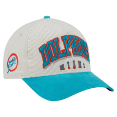 Miami Dolphins New Era Throwback Two-Tone Sided Corduroy 9FORTY A-Frame Adjustable Hat - Cream/Aqua discount