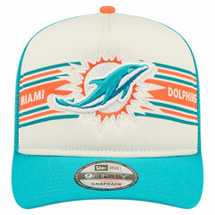 Miami Dolphins New Era Banner A-Frame 9FIFTY Trucker Snapback Hat - Cream/Aqua cheap