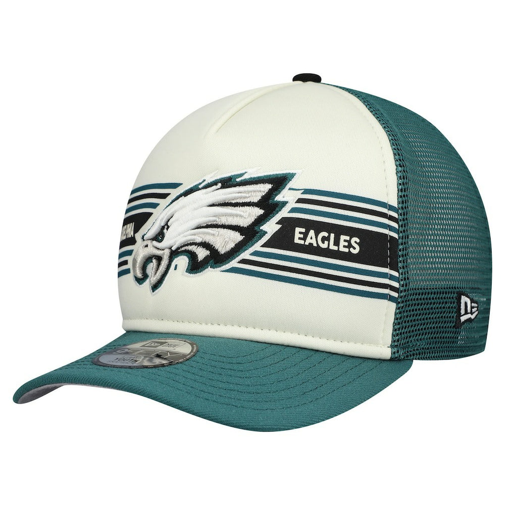 Philadelphia Eagles New Era Youth Banner 9FIFTY A-Frame Adjustable Trucker Hat - Cream/Midnight Green discount