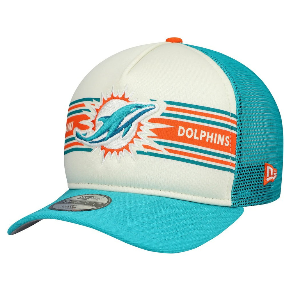 Miami Dolphins New Era Youth Banner 9FIFTY A-Frame Adjustable Trucker Hat - Cream/Aqua sale