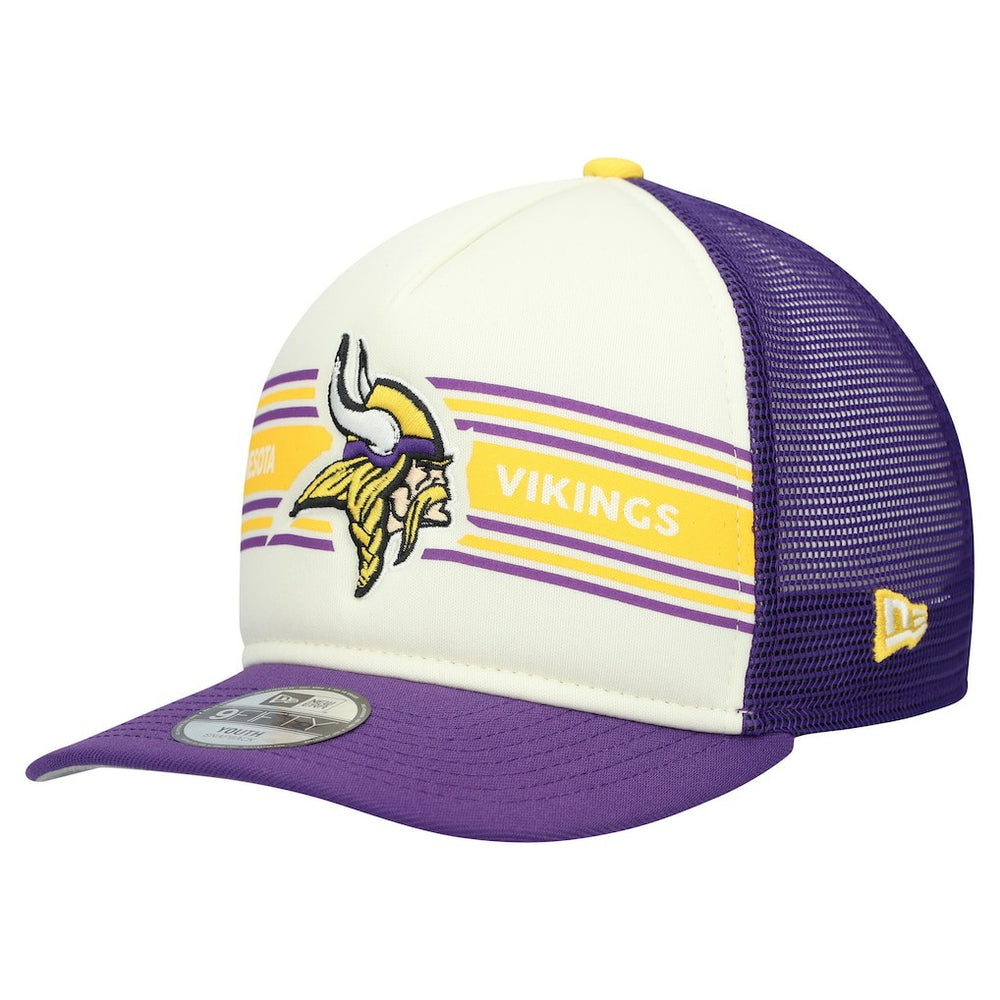 Minnesota Vikings New Era Youth Banner 9FIFTY A-Frame Adjustable Trucker Hat - Cream/Purple for sale