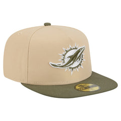 Miami Dolphins New Era Color Pack A-Frame 59FIFTY Fitted Hat - Beige/Olive sale