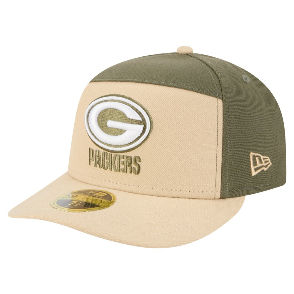 Green Bay Packers New Era Two-Tone Color Pack Split Panel 59FIFTY Fitted Hat - Light Beige/Olive for sale