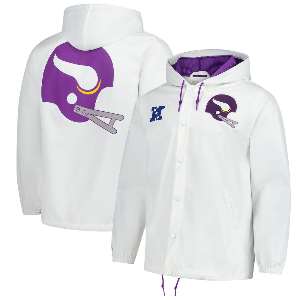 Minnesota Vikings Vintage Logo Coaches Full-Snap Hoodie Jacket - White discount