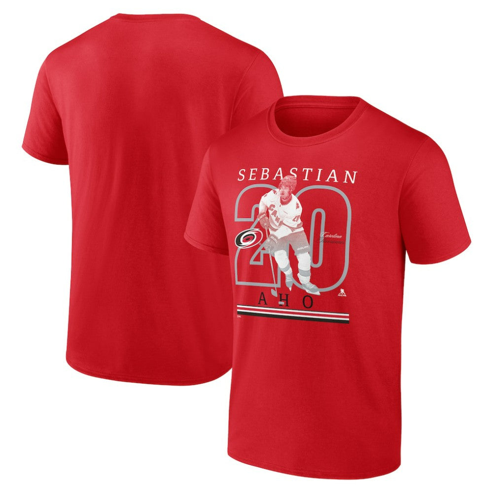 Sebastian Aho Carolina Hurricanes Fanatics Authentic Stack Name & Number T-Shirt Red