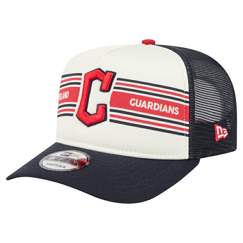 Cleveland Guardians Banner A-Frame 9FIFTY Trucker Snapback Hat - Cream/Navy | New Era