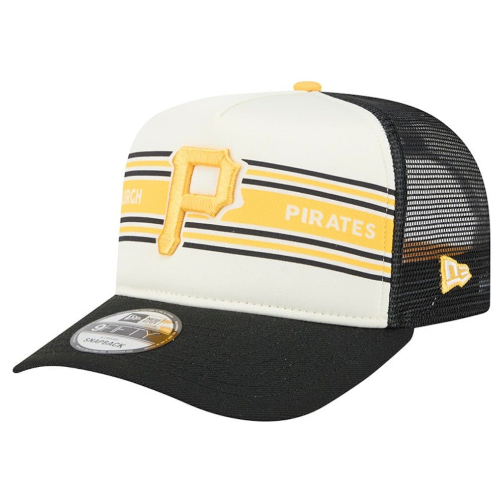 Pittsburgh Pirates Banner A-Frame 9FIFTY Trucker Snapback Hat - Cream/Black | New Era