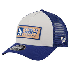 Los Angeles Dodgers Text A-Frame Trucker 9FORTY Hat - Stone/Royal | New Era