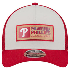 Philadelphia Phillies Text A-Frame Trucker 9FORTY Hat - Stone/Red | New Era