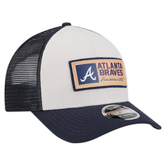 Atlanta Braves Text A-Frame Trucker 9FORTY Hat - Stone/Navy | New Era