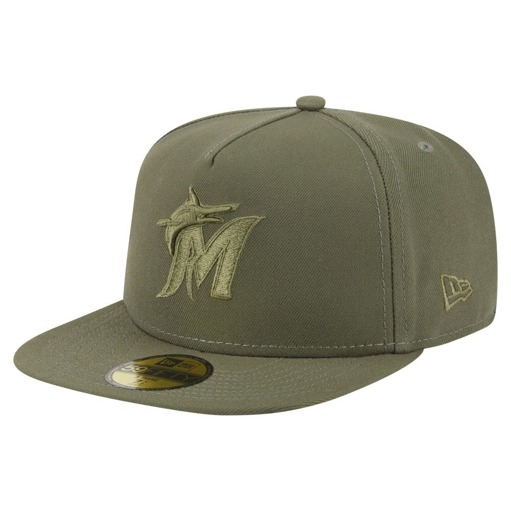 Miami Marlins Color Pack A-Frame 59FIFTY Fitted Hat - Olive | New Era