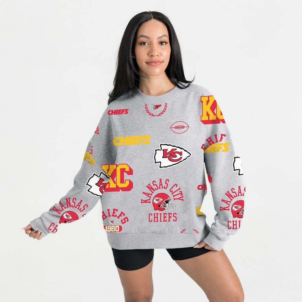 Kansas City Chiefs Gameday Couture Women's Always On Repeat Fleece Sweatshirt - Heather Gray for sale