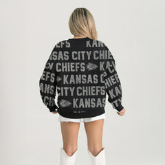 Kansas City Chiefs Gameday Couture Women's Oversized Hype Era Rhinestone Text Sweatshirt - Black for sale