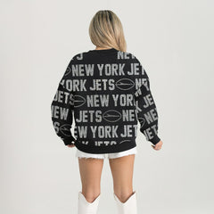 New York Jets Gameday Couture Women's Oversized Hype Era Rhinestone Text Sweatshirt - Black sale