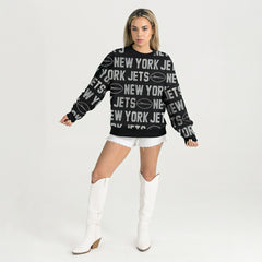 New York Jets Gameday Couture Women's Oversized Hype Era Rhinestone Text Sweatshirt - Black sale